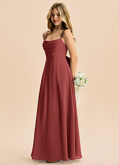 Azazie Bear Junior Terracotta A-Line Pleated Chiffon Dress image5