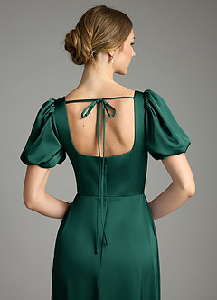 Azazie Fyona Robes de demoiselle d'honneur Robe Trapèze en Satin extensible Plissée émeraude image2