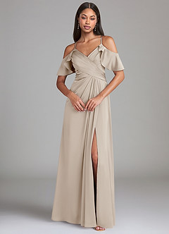 Azazie Dakota Bridesmaid Dresses Frost A-Line Off the Shoulder Stretch Satin Dress image3