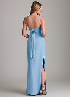 Azazie Mai Robes de demoiselle d'honneur Robe Fourreau en Mousseline de soie Plissée Poudre Bleue image2