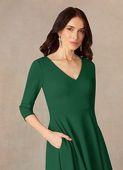 Azazie Nassif Abiti per la Madre della Sposa Abito A-Line in Crepe Elasticizzato Verde Scuro image3