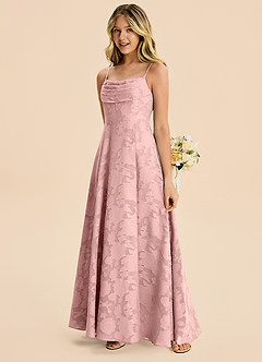 Azazie Bear Junior Powder Pink A-Line Pleated Floral Burnout Dress image3