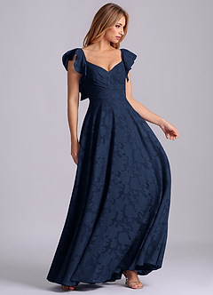 Azazie Leilani Brudtärnklänningar Klä av A-Linje i Blommig Utbrändhet Älskling Halsringning Mörk Marinblå image6