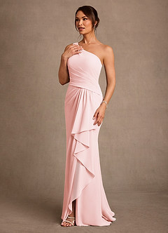 Azazie Floy Mother of the Bride Dresses Blushing Pink Sheath One Shoulder Chiffon Dress image2