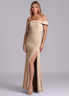Azazie Luciana Brudtärnklänningar Klä av Tubklänning i Chiffong Av axeln Taupe Konvertibel image3