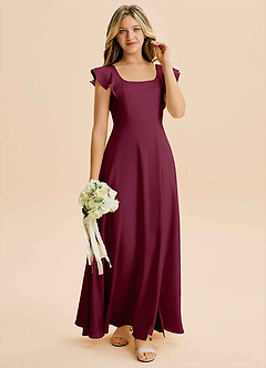 Azazie Bondi Junior Mulberry A-Line Side Slit Stretch Satin Dress image4