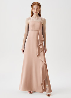 Azazie Kaylee Junior English Rose A-Line with Belt Stretch Satin Dress image3
