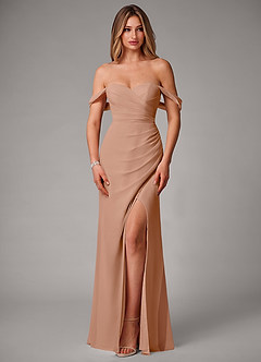 Azazie Haisley Bridesmaid Dresses Champagne Rose Sheath Off the Shoulder Chiffon Convertible Dress image4