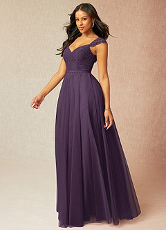 Azazie Luxi Bridesmaid Dresses Plum A-Line Pleated Tulle Dress image3
