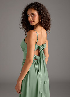 Azazie Zeya Vestidos de damas de honor Vestido de Matcha de Satén Elástico de Corte en A con Plisado image5