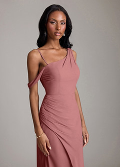 Azazie Madelyn Vestidos de damas de honor Vestido de Amatista de Gasa de Corte Sirena Convertible con Hombro unilateral image3