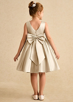 Azazie Chickpea Flower Girl Dresses Champagne A-Line Bow Matte Satin Dress image2