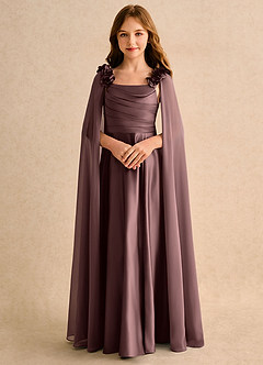 Azazie Rosita Girls Formal Blumenmädchenkleider A-Linie Plissee Matte Satin Kleid Espresso image5