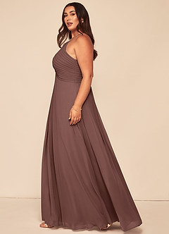 Azazie Ginger Vestidos de damas de honor Vestido Expresado de Gasa de Línea A con Halter Plisado image13