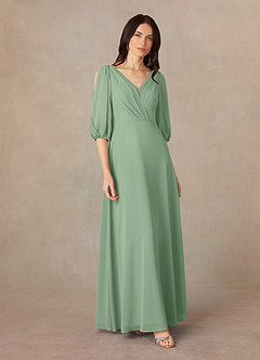 Azazie Bronwyn Mother of the Bride Dresses Matcha A-Line V-Neck Ruched Chiffon Dress image2