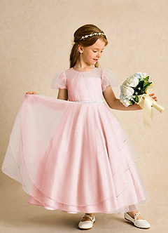 Azazie Duckie Abiti da Ragazza di Fiori Abito Principessa in Tulle Plissettato Rosa Rossore image3