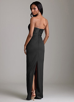 Azazie Jasmyn Bridesmaid Dresses Black Sheath Strapless Stretch Satin Dress image6
