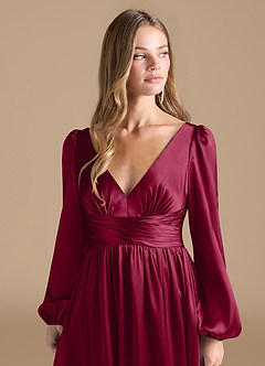 Azazie Norah Bridesmaid Dresses Burgundy A-Line Metallic Satin Dress image6