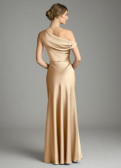Azazie Emerson Bridesmaid Dresses Champagne Mermaid Off the Shoulder Stretch Satin Dress image2
