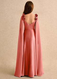 Azazie Rosita Girls Formal Flower Girl Dresses Salmon Pink A-Line Pleated Matte Satin Dress image2