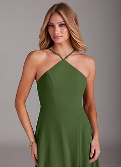 Azazie Bailey Brautjungfernkleider A-Linie Halter Seitenschlitz Chiffon Kleid Olivgrün image7