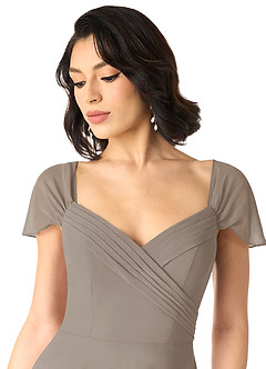 Azazie Tancie Bridesmaid Dresses Taupe A-Line Off the Shoulder Chiffon Convertible Dress image4
