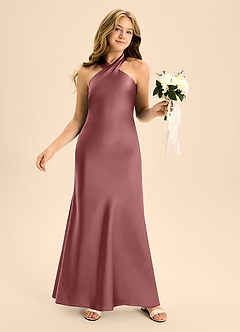 Azazie Doretta Junior Amethyst A-Line Pleated Stretch Satin Dress image5