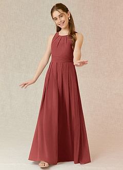 Azazie Bibiane Junior Terracotta A-Line Pleated Chiffon Dress image4