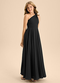 Azazie Charlize Junior Vestir Preto de Chiffon de Linha A com Plissado image5