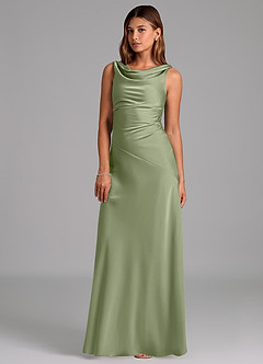 Azazie Nerine Bridesmaid Dresses Pistachio A-Line Pleated Stretch Satin Dress image1