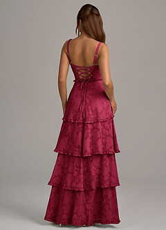 Azazie Romie Bridesmaid Dresses Burgundy A-Line Corset Floral Burnout Dress image5
