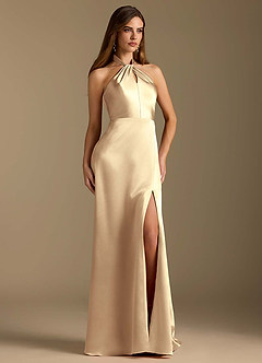 Azazie Tracie Bridesmaid Dresses Gold A-Line Pleated Metallic Satin Dress image5