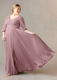 Azazie Zahara Mère de la mariée Robes Robe Trapèze en Mousseline de soie Col V plissé Rose Poussiéreuse image9