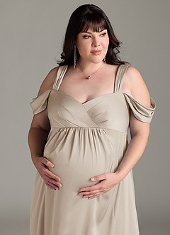 Azazie Rhea vestidos de dama de honor de maternidad Vestido de Corte En A Off The Shoulder Plisado Hasta el suelo Satén Elástico image12