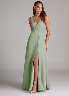Azazie Nelly Bridesmaid Dresses Dusty Sage A-Line Pleated Chiffon Dress image1