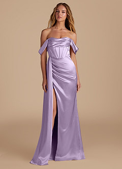 Azazie Amyra Bridesmaid Dresses Lilac Mermaid Sweetheart Neckline Metallic Satin Convertible Dress image4