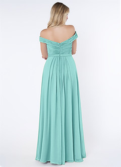 Azazie Audrianna Brautjungfernkleider Wandelbar A-Linie Schulterfrei gerafft Chiffon Kleid Aqua image3