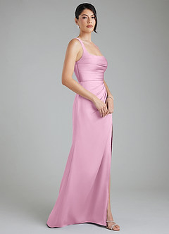 Azazie Sierra Bridesmaid Dresses Candy Pink A-Line Corset Stretch Satin Dress image3