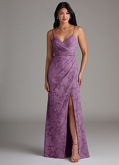 Azazie Maci Bridesmaid Dresses Wisteria Sheath Pleated Floral Burnout Dress image4