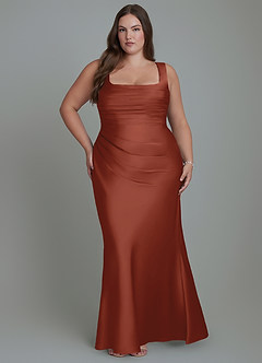 Azazie Agustina Robes de demoiselle d'honneur Robe Sirène en Satin extensible Corset Auburn image7