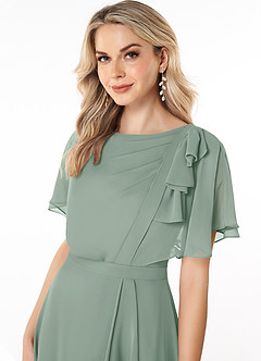 Azazie Aaliyah Modest Bridesmaid Dresses A-Line Scoop Pleated Chiffon Floor-Length Dress image5