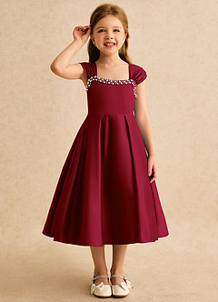 Azazie Yosemite Flower Girl Dresses Burgundy Ball-Gown Sweetheart Neckline Matte Satin Dress image5