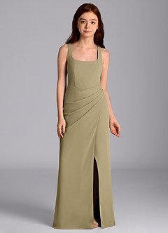 Azazie Mero Junior Moss Green Mermaid Pleated Chiffon Dress image6