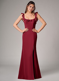 Azazie Callie Bridesmaid Dresses Burgundy Mermaid Side Slit Chiffon Convertible Dress image1