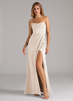 Azazie Johana Brautjungfernkleider Wandelbar Meerjungfrau-Linie Schulterfrei Stretch-Satin Kleid Alabaster Weiß image6