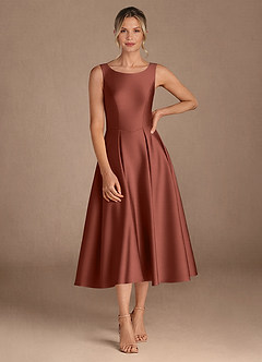 Azazie Fulton Mother of the Bride Dresses Auburn A-Line Pleated Stretch Satin Dress image4