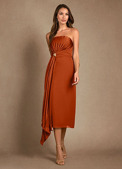 Azazie Dinanta Mother of the Bride Dresses Burnt Orange Column Pleated Chiffon Dress image6