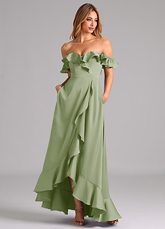 Azazie Lyra Bridesmaid Dresses Dusty Sage A-Line Off the Shoulder Stretch Satin Convertible Dress image3