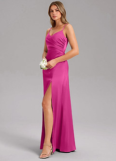 Azazie Azuree Bridesmaid Dresses Fuchsia A-Line Pleated Stretch Satin Dress image10
