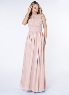 Azazie Iman Bridesmaid Dresses Blushing Pink A-Line A-Line Ruched Chiffon Dress image4